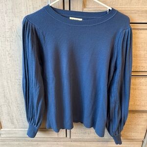 eesome Navy Puff-Sleeve Knit Sweater